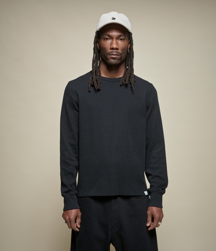 Merz b. Schwanen | THERMAL01 men's thermal longsleeve, organic cotton thermal structure, 10,7oz/sq.yd., classic fit  99 deep black